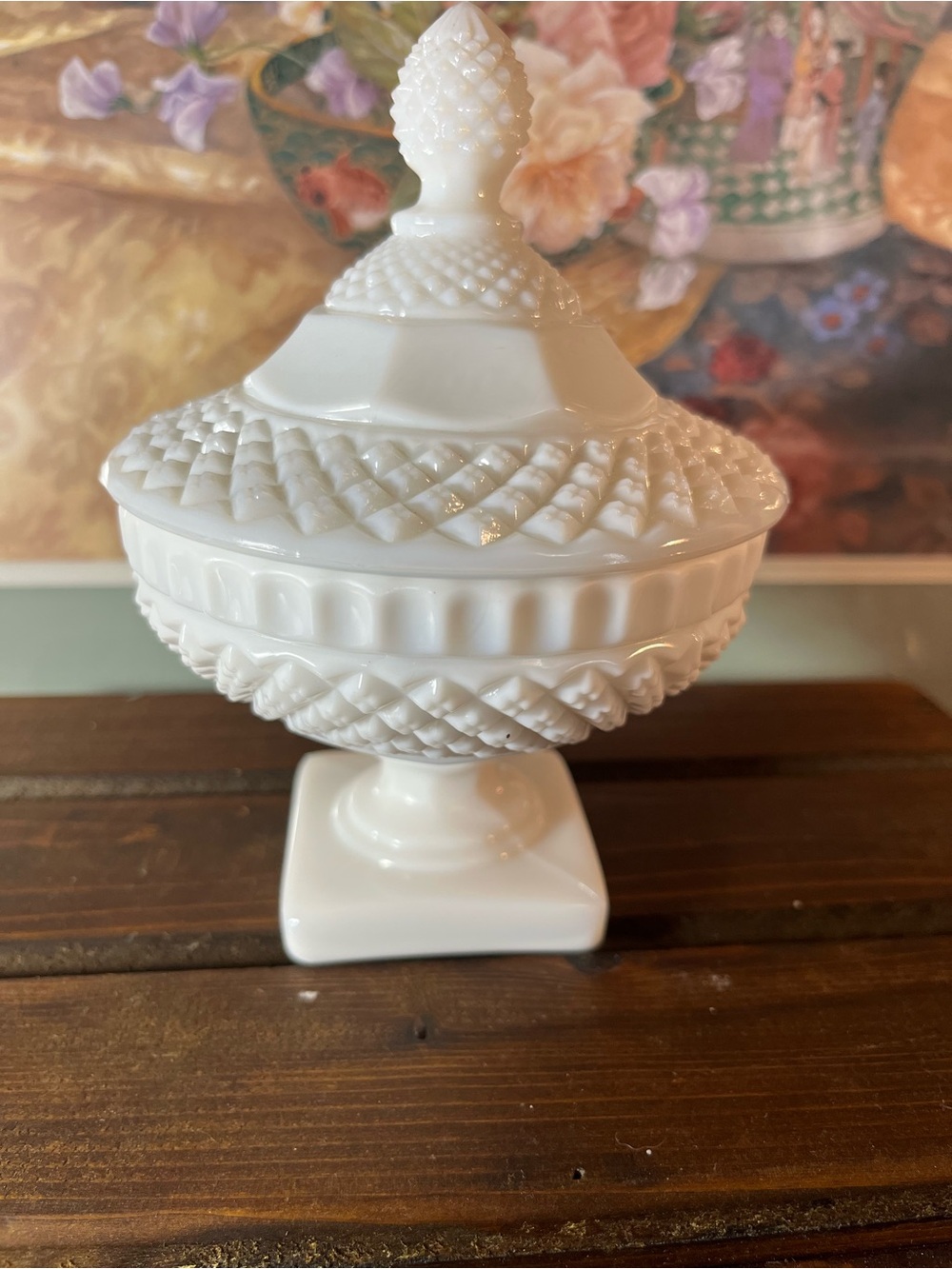 Milk Glass Covered Trinket Dish - White Decorative Candy Jar